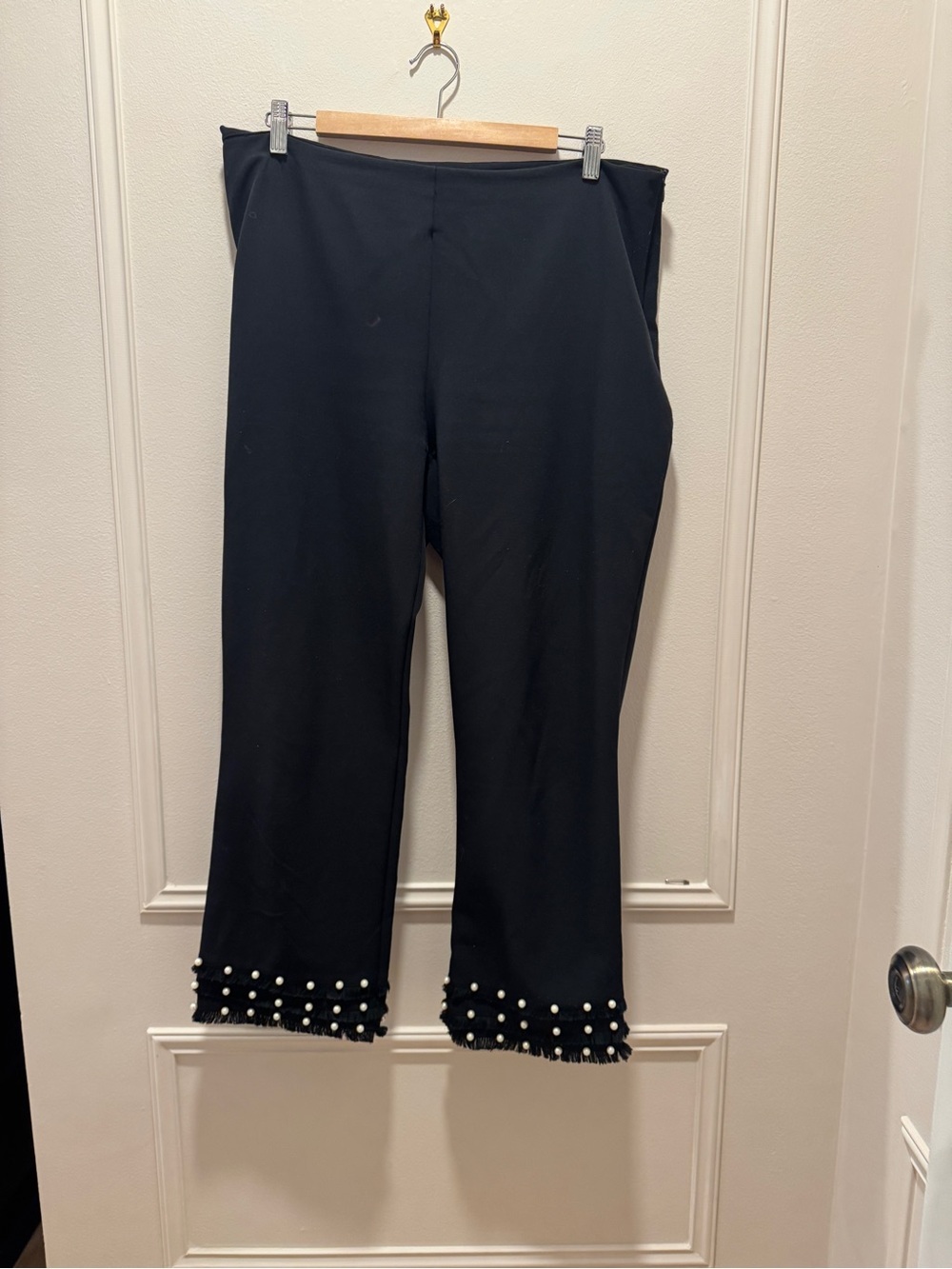 Zara Black Cropped Pants with Pearl Fringe Hem